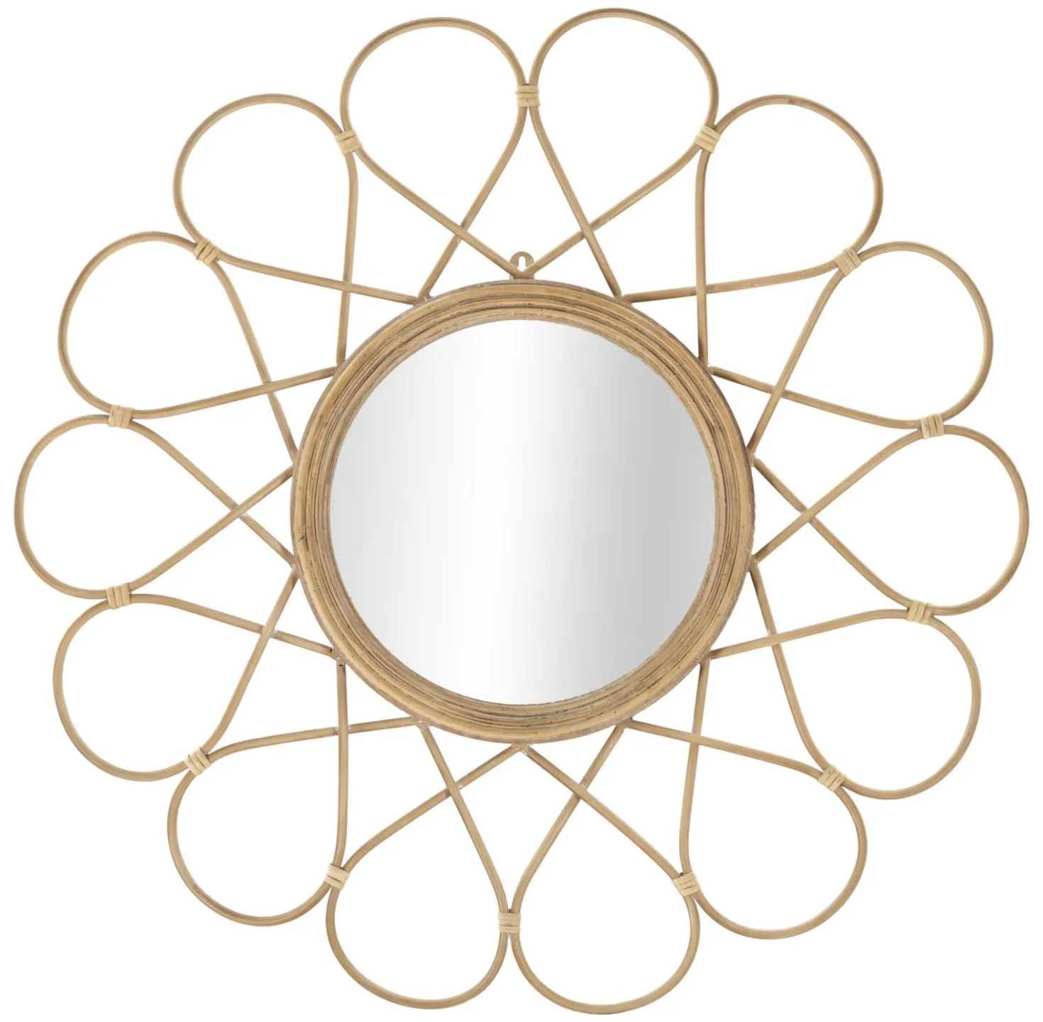 Miroir mural rond Almeria Rotin marron verre fer