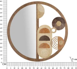 Miroir mural rond en M.D.F et verre multicolore