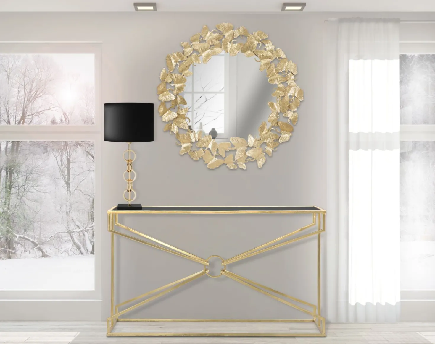 Miroir rond décoratif Fer doré verre M.D.F