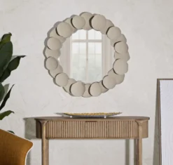 Miroir rond Dune cadre effet pierre beige