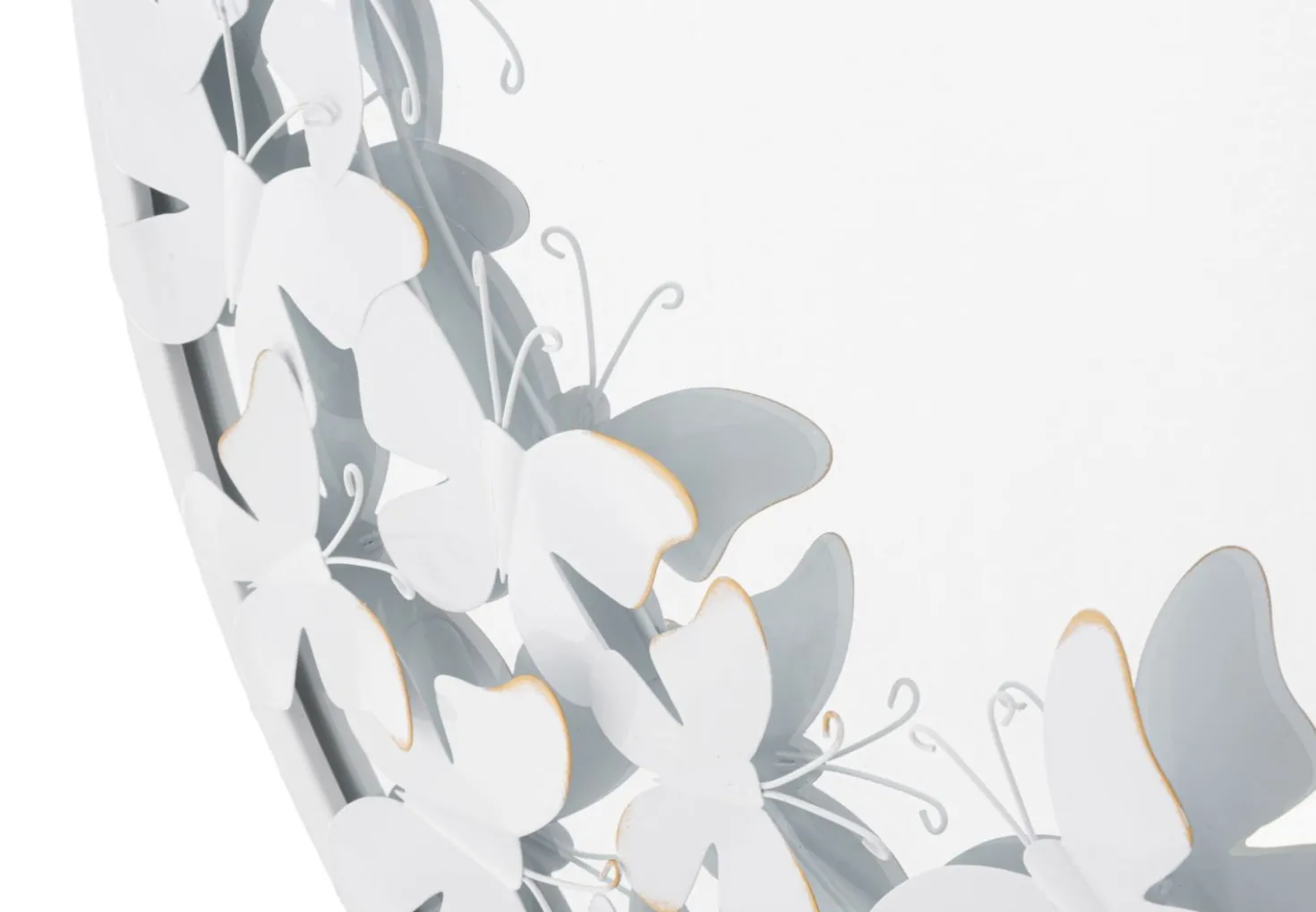 Miroir rond métal blanc décor papillons dorés