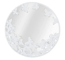 Miroir rond métal blanc décor papillons dorés