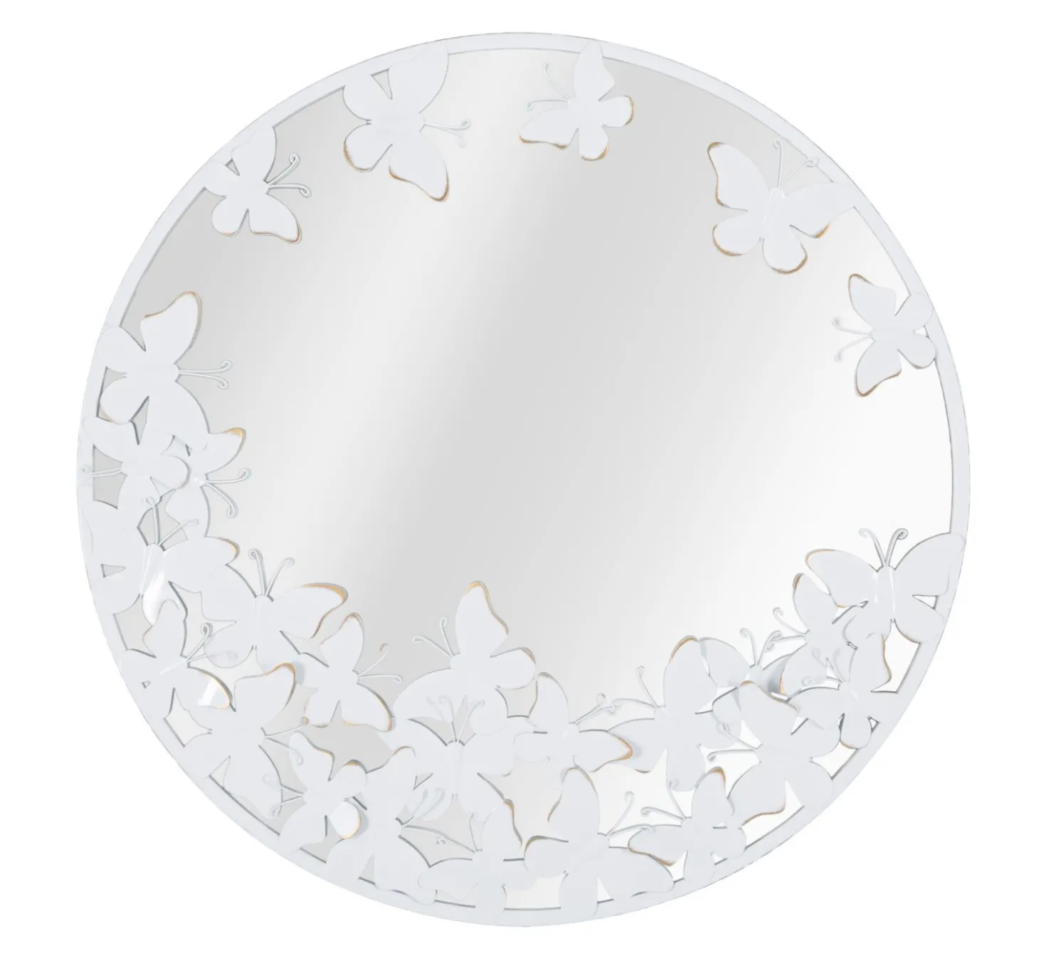 Miroir rond métal blanc décor papillons dorés