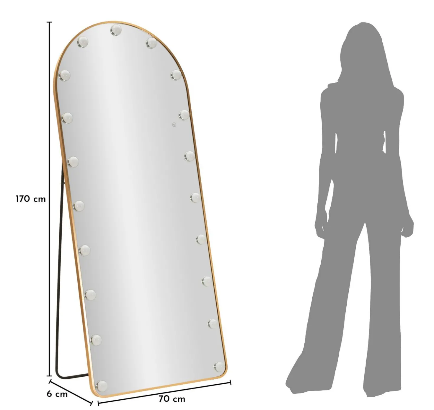 Miroir sur pied Hollywood Arqué avec éclairage LED