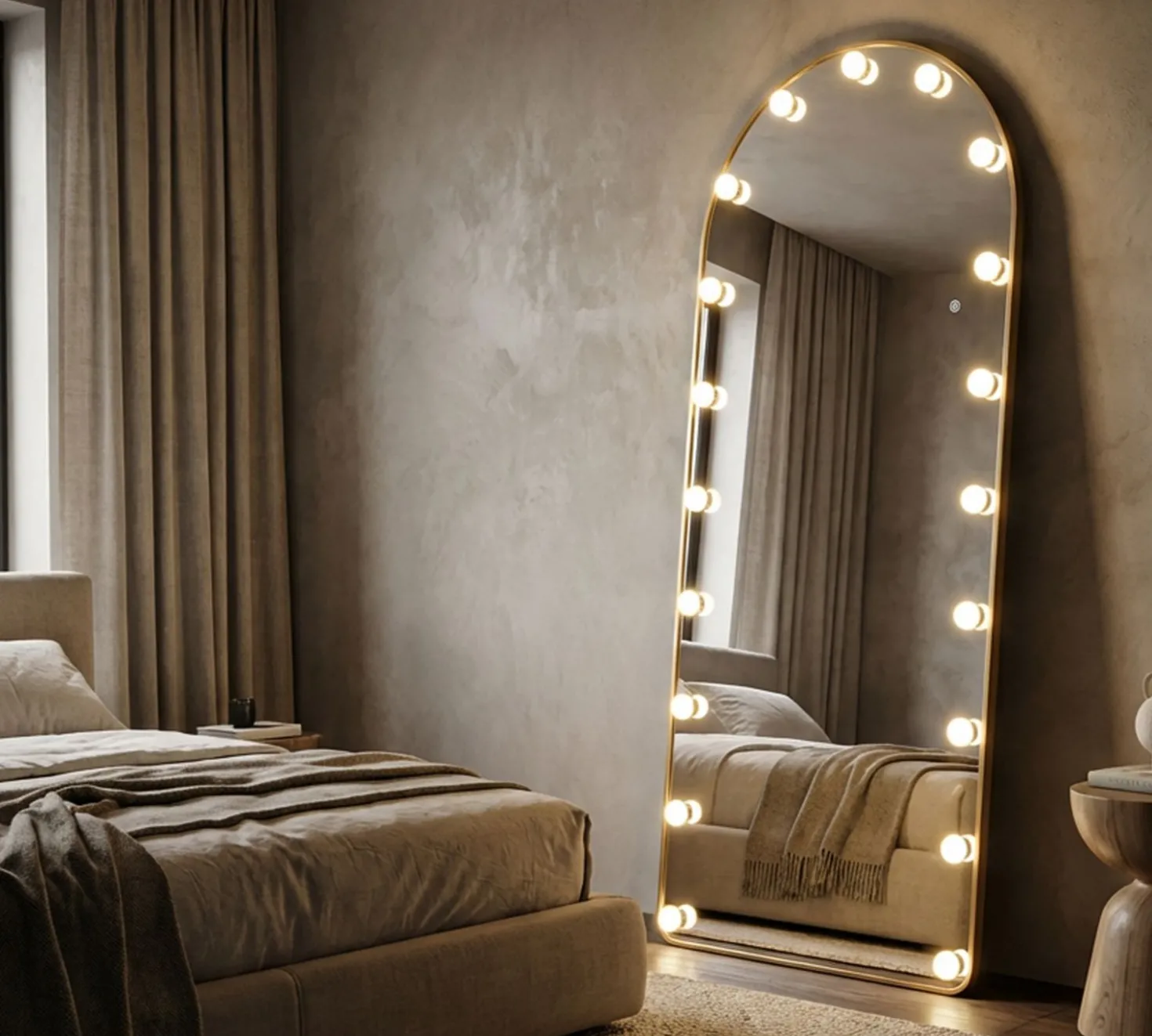 Miroir sur pied Hollywood Arqué avec éclairage LED