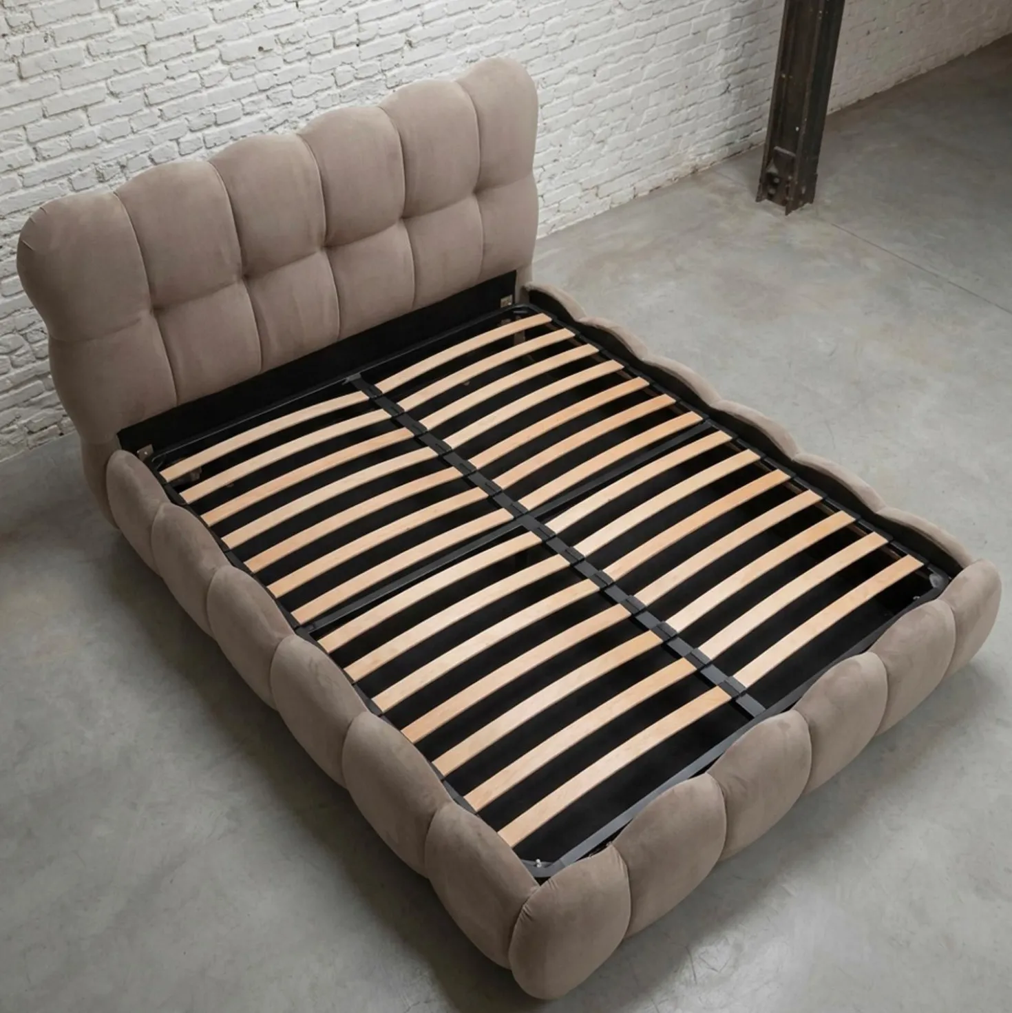 Pack Lit-coffre design boule Bilbola + Matelas Bedream 160x200cm Velours Taupe