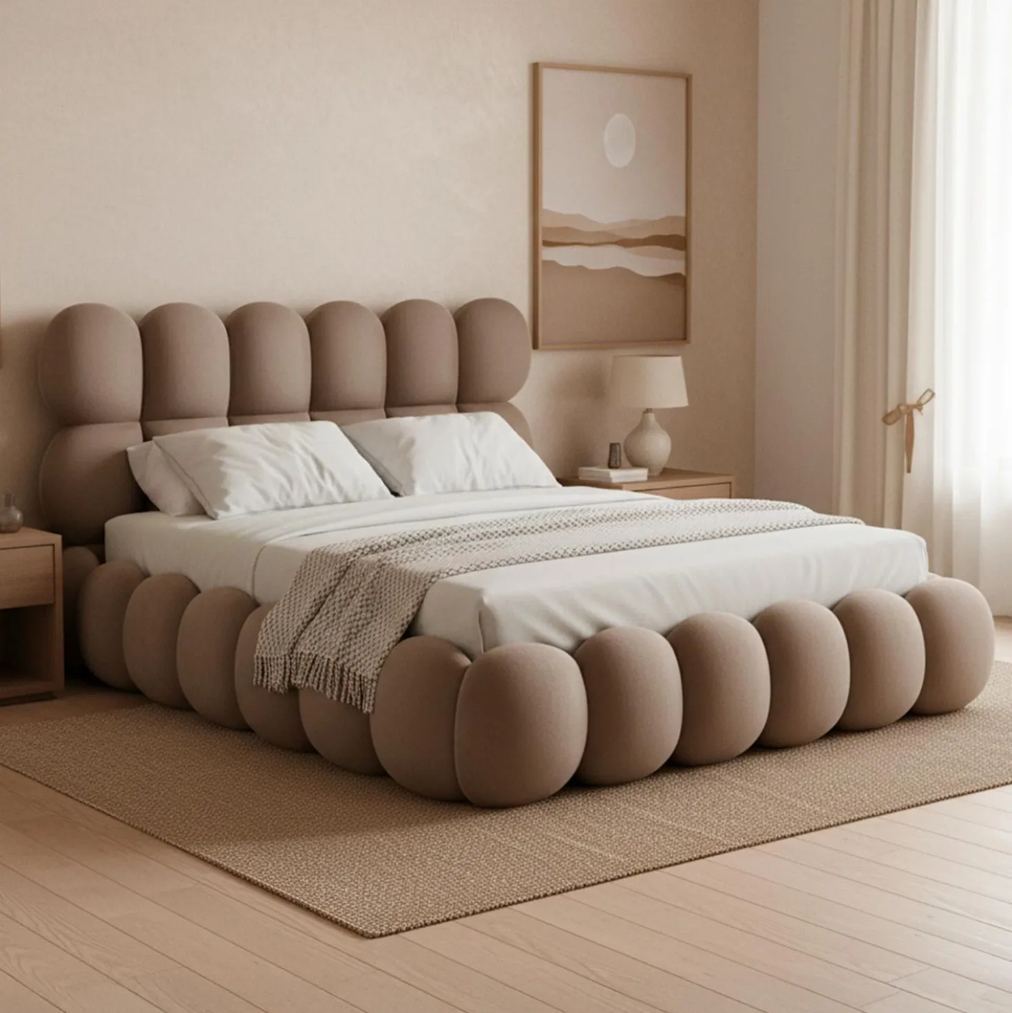 Pack Lit-coffre design boule Bilbola + Matelas Bedream 160x200cm Velours Taupe