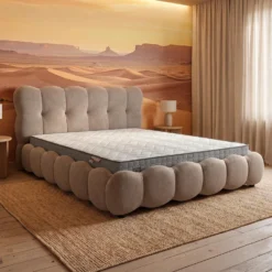 Pack Lit-coffre design boule Bilbola + Matelas Bedream 160x200cm Velours Taupe