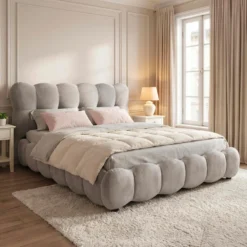 Pack Lit-coffre design boule Bilbola + Matelas Bedream 180x200cm Velours Gris