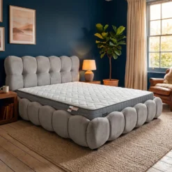 Pack Lit-coffre design boule Bilbola + Matelas Bedream 180x200cm Velours Gris
