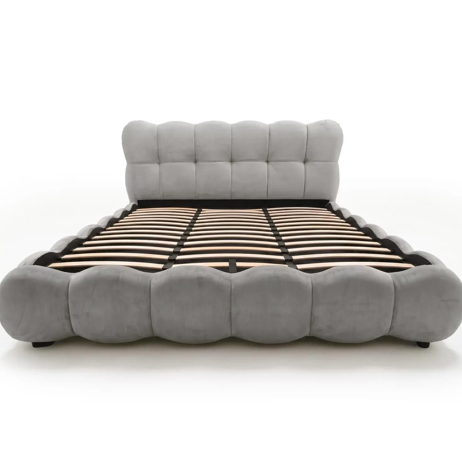 Pack Lit-coffre design boule Bilbola + Matelas Bedream 180x200cm Velours Gris