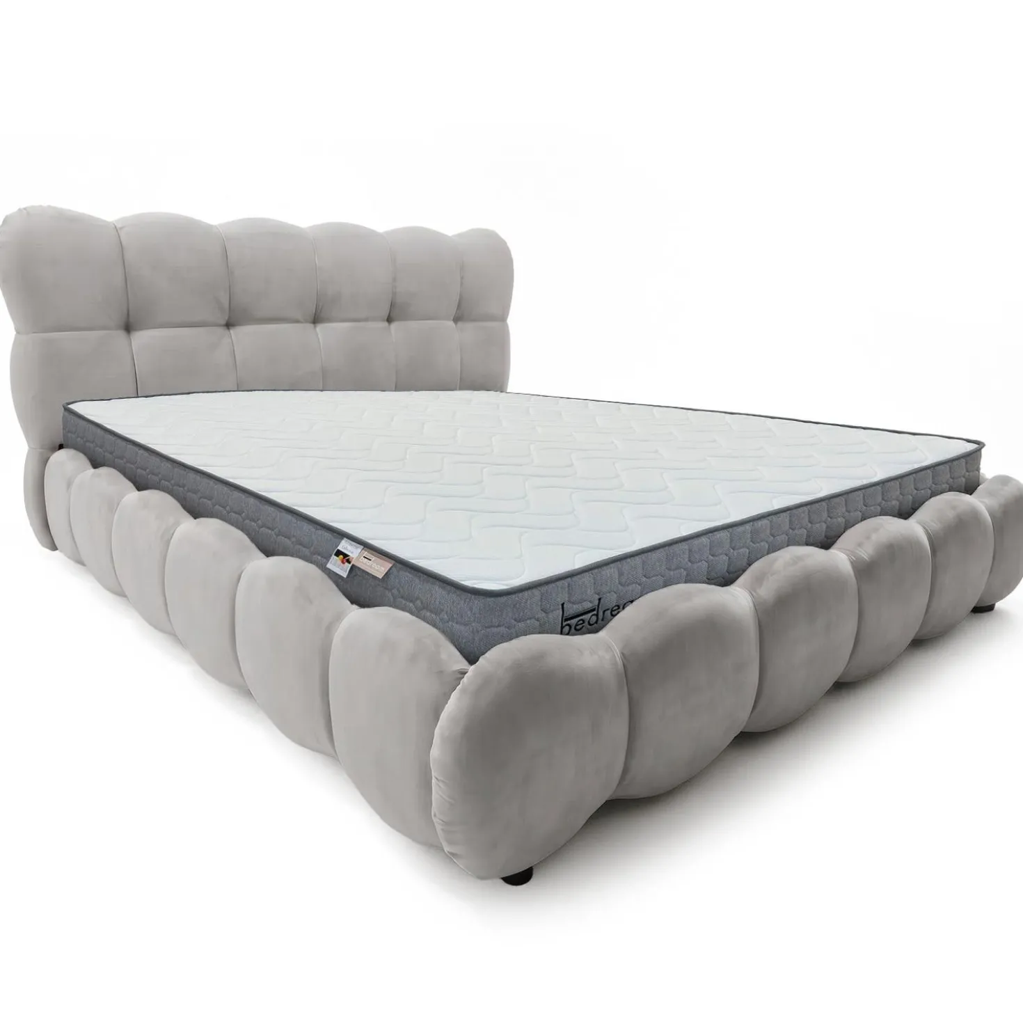 Pack Lit-coffre design boule Bilbola + Matelas Bedream 180x200cm Velours Gris