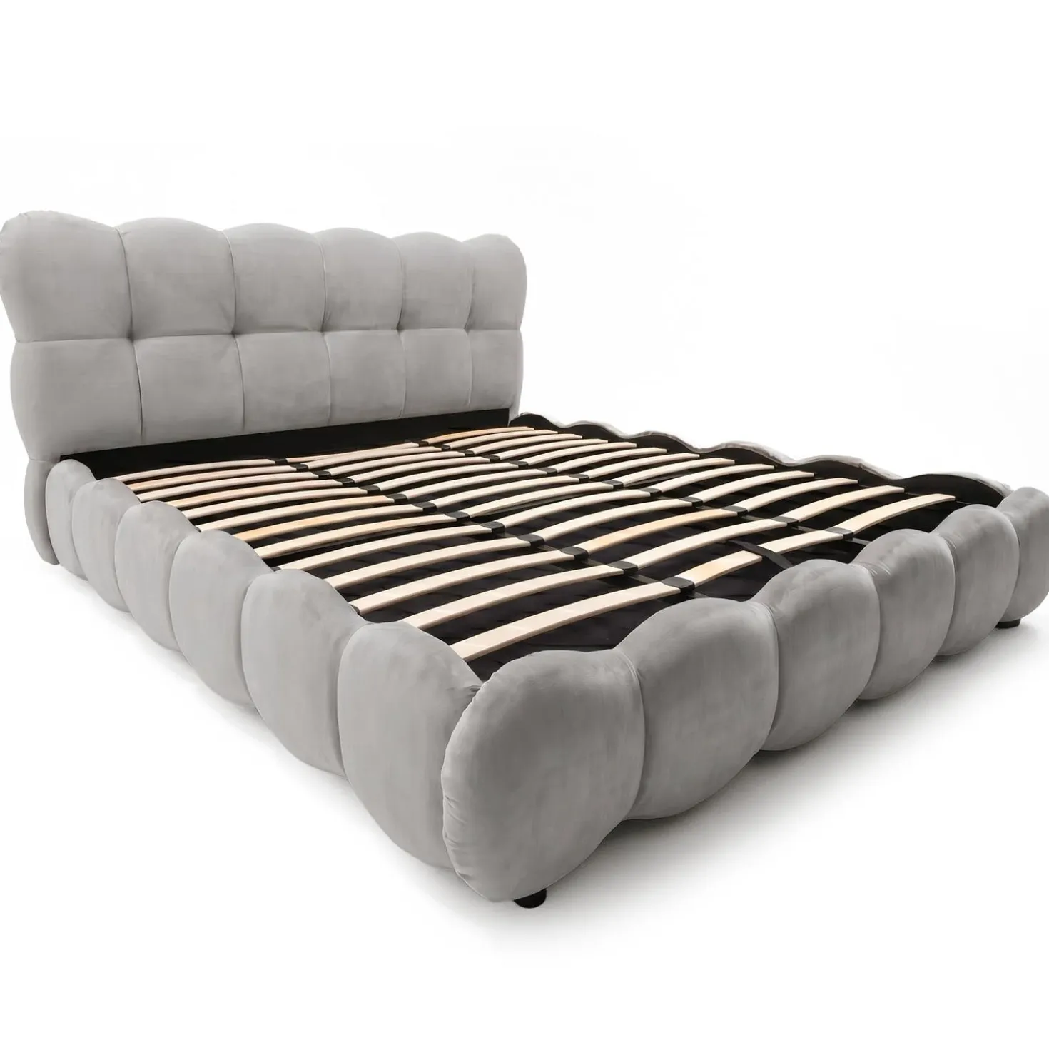 Pack Lit-coffre design boule Bilbola + Matelas Bedream 180x200cm Velours Gris