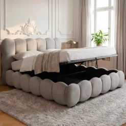 Pack Lit-coffre design boule Bilbola + Matelas Bedream 160x200cm Velours Gris