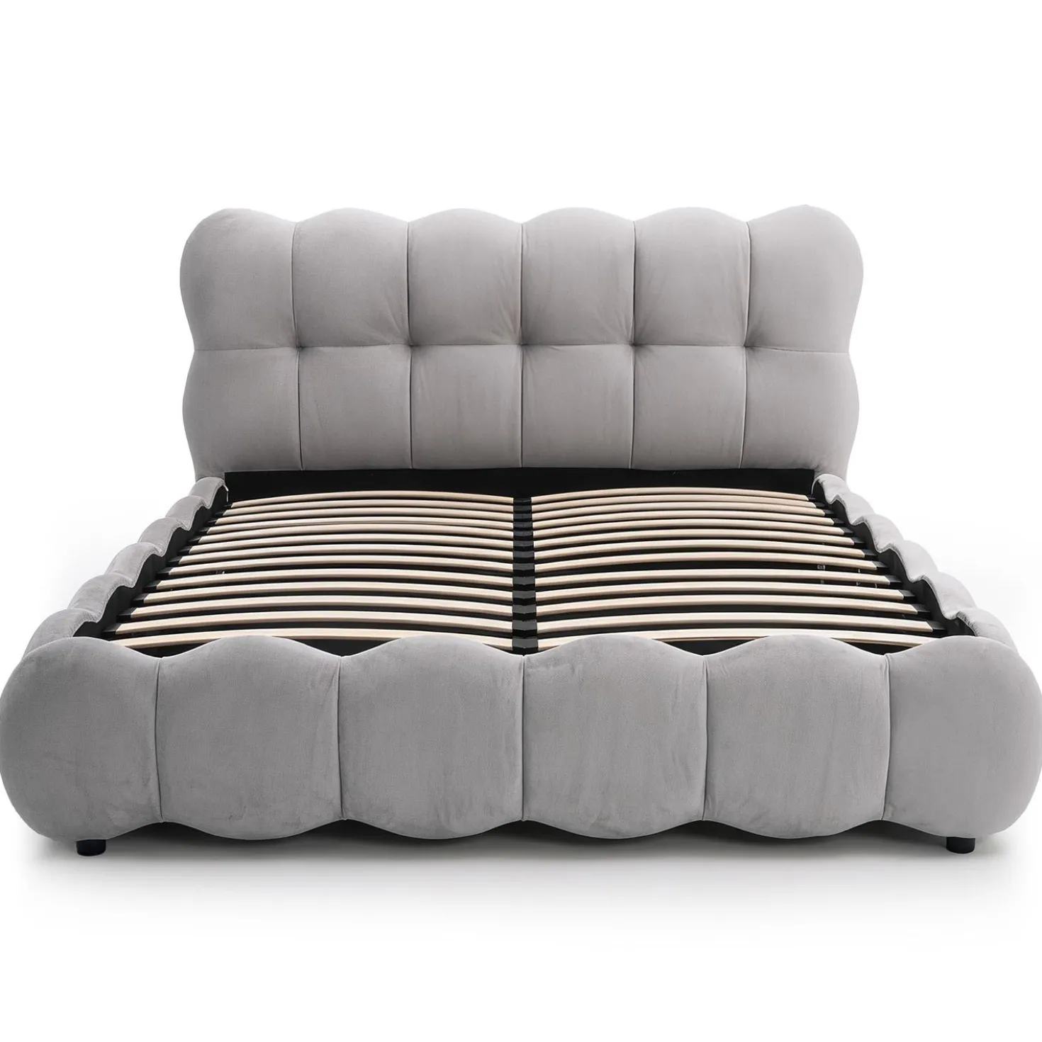 Pack Lit-coffre design boule Bilbola + Matelas Bedream 160x200cm Velours Gris