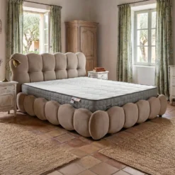 Pack Lit-coffre design boule Bilbola + Matelas Bedream 180x200cm Velours Taupe