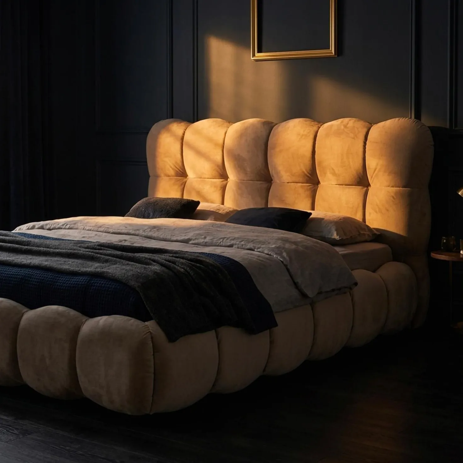 Pack Lit-coffre design boule Bilbola + Matelas Bedream 180x200cm Velours Taupe
