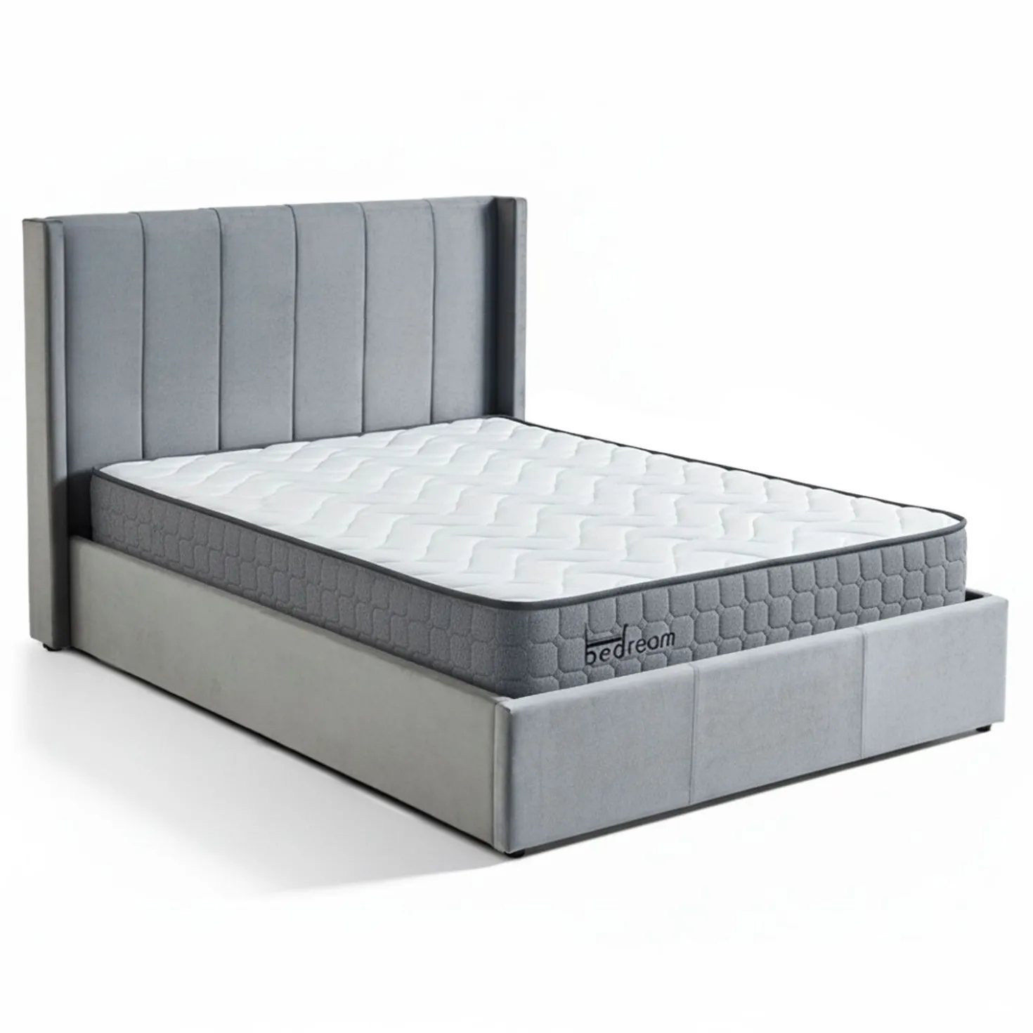Pack Lit-coffre Magorial + Matelas Bedream 140x190cm Velours Gris