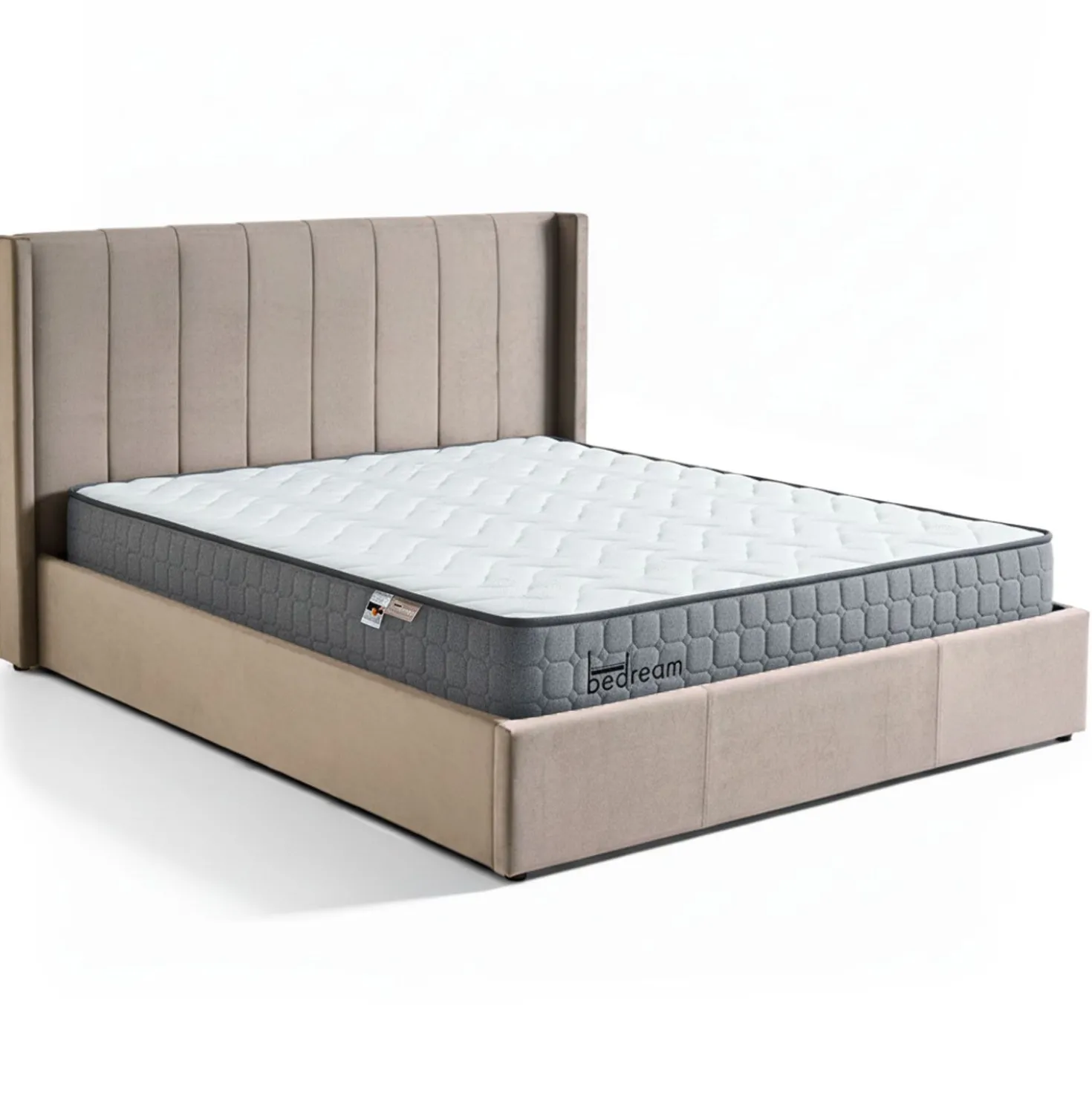 Pack Lit-coffre Magorial + Matelas Bedream 180x200cm Velours Taupe