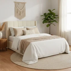 Pack Lit-coffre Magorial + Matelas Bedream 140x190cm Tissu bouclette Crème
