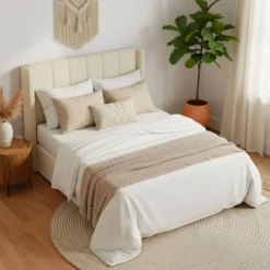 Pack Lit-coffre Magorial + Matelas Bedream 140x190cm Tissu bouclette Crème