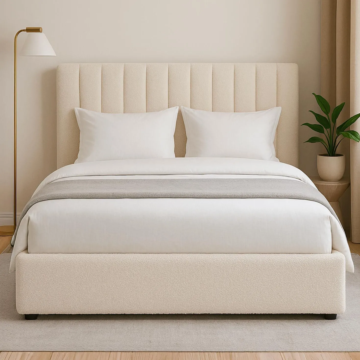 Pack Lit-coffre Songe Matelas Bedream 160x200cm Tissu bouclette Beige