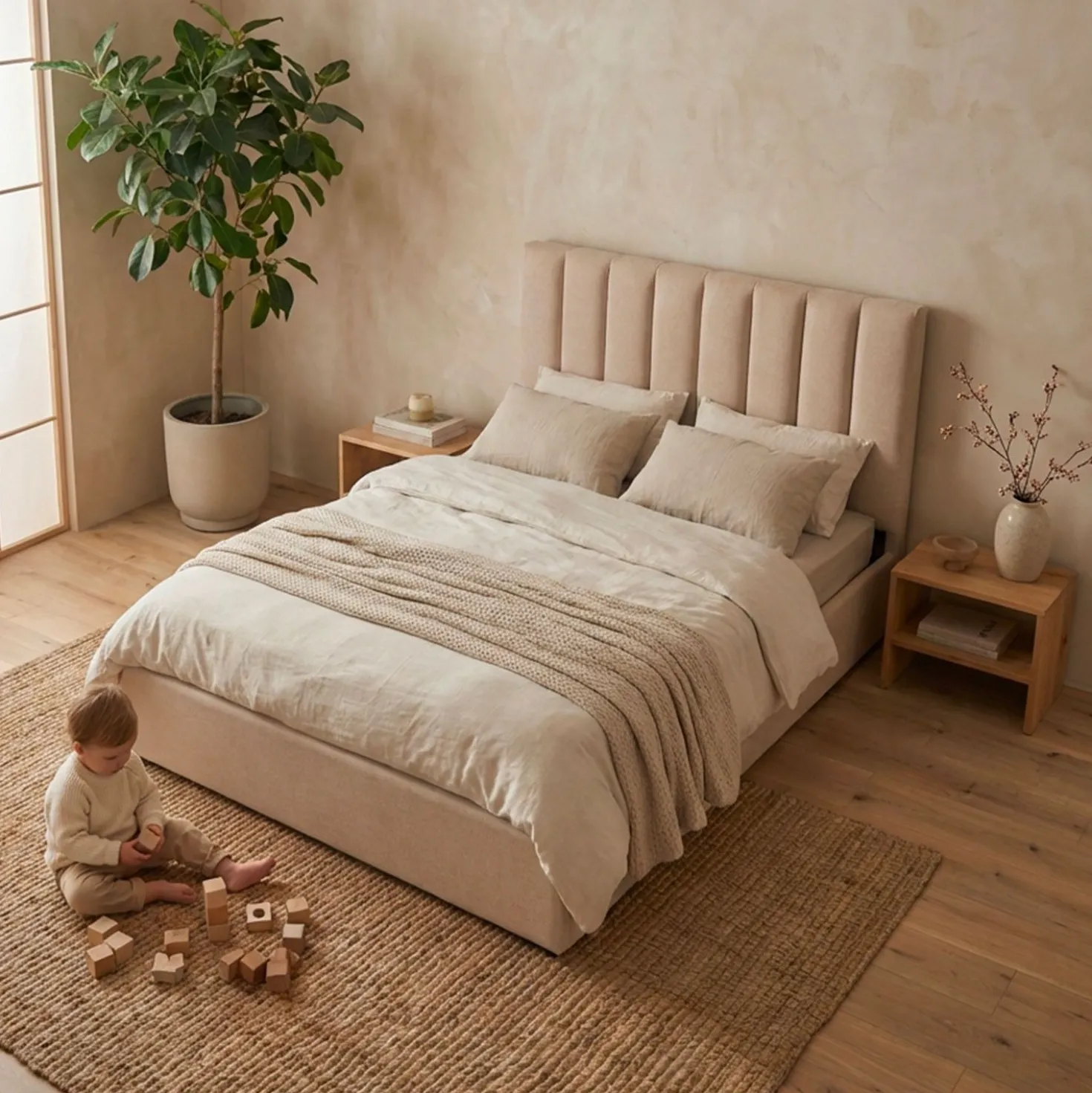 Pack Lit-coffre Songe + Matelas Bedream 160x200cm Tissu Beige