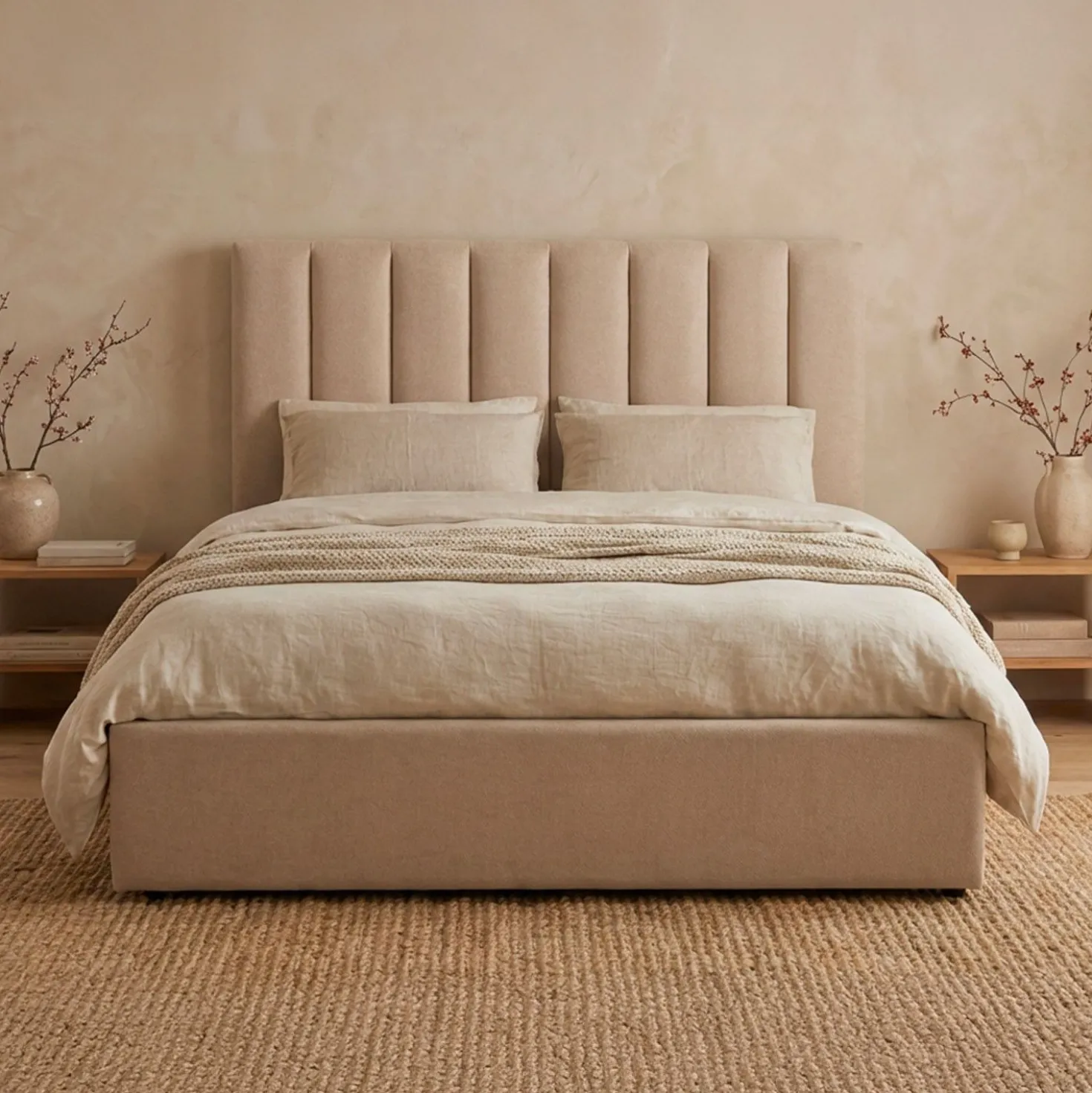 Pack Lit-coffre Songe + Matelas Bedream 160x200cm Tissu Beige