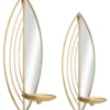 Paire de porte-bougies muraux en métal avec miroir motif feuille