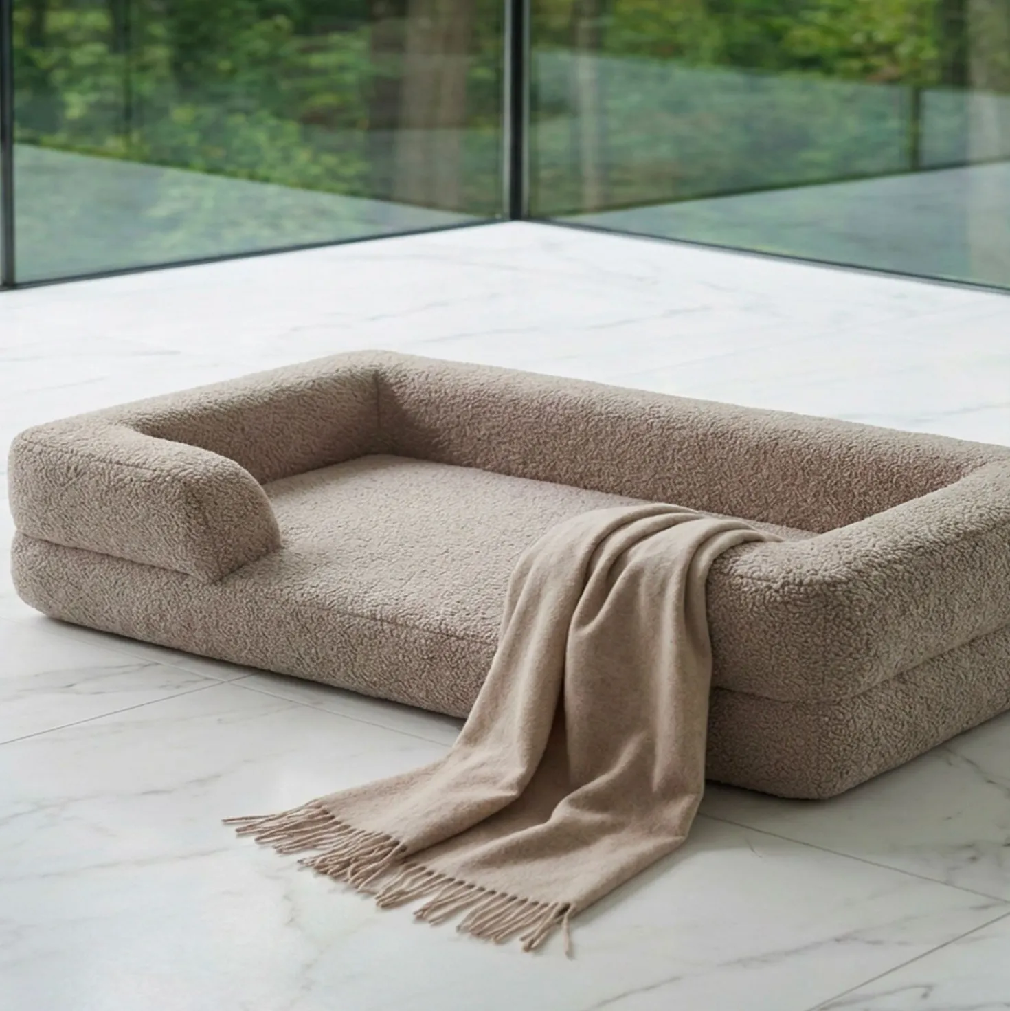 Panier pour chien et chat Chouchon 65x90cm Tissu Bouclette Taupe clair