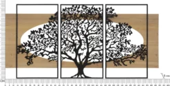 Panneau mural décoratif 3D Arbre métal et bois ensemble de 3 pièces