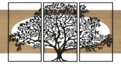 Panneau mural décoratif 3D Arbre métal et bois ensemble de 3 pièces
