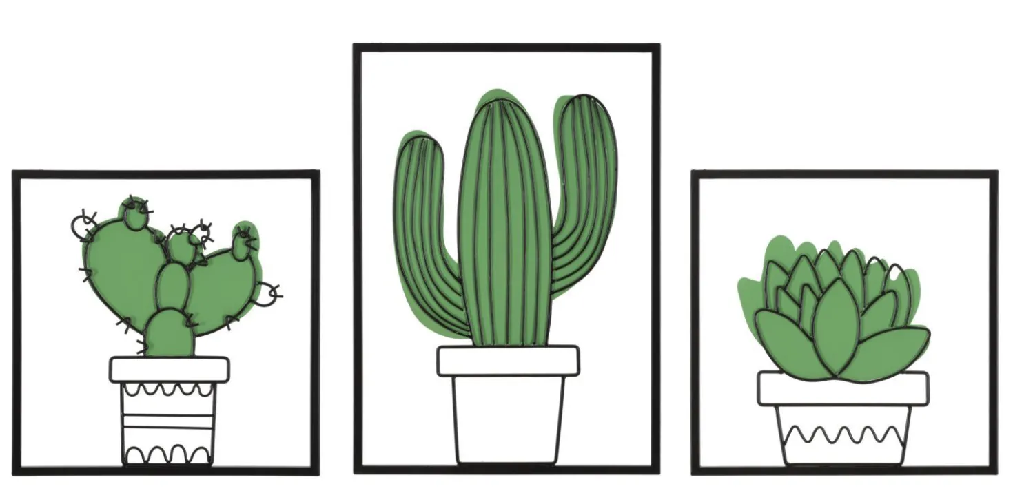 Panneau mural décoratif 3D Cactus métal ensemble 3 pcs