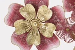 Panneau mural décoratif 3D en métal fleurs dorées et colorées