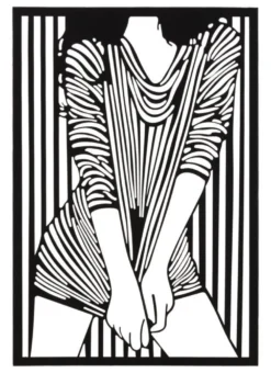 Panneau mural décoratif 3D Fer Noir silhouette féminine rayée