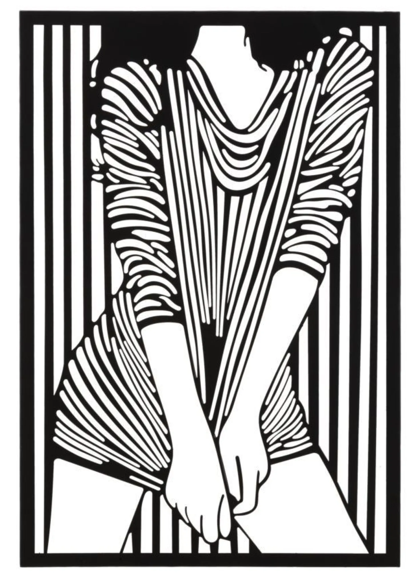 Panneau mural décoratif 3D Fer Noir silhouette féminine rayée