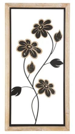 Panneau mural décoratif Girish en bois naturel et métal Noir