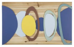 Panneau mural décoratif géométrique en métal et bois naturel multicolore