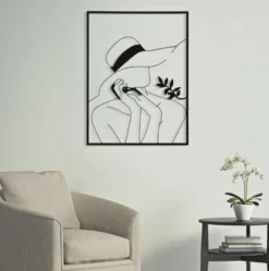 Panneau mural décoratif silhouette féminine en fer Noir cadre rectangulaire