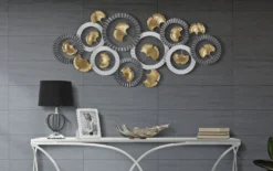 Panneau mural 3D en métal design géométrique et floral multicolore