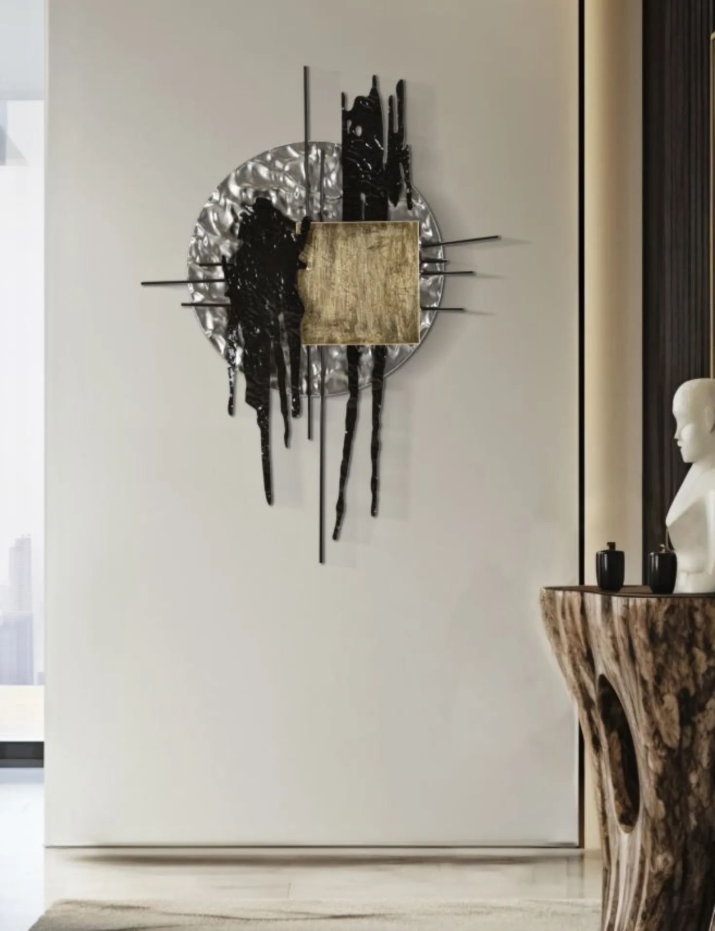 Panneau mural moderne Cripton Métal Noir et Doré