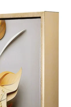 Peinture murale avec cadre bois et métal doré Fleurs et Feuilles