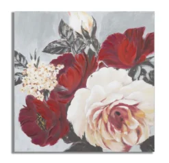 Peinture murale encadrée motif floral bois massif couleurs chaudes