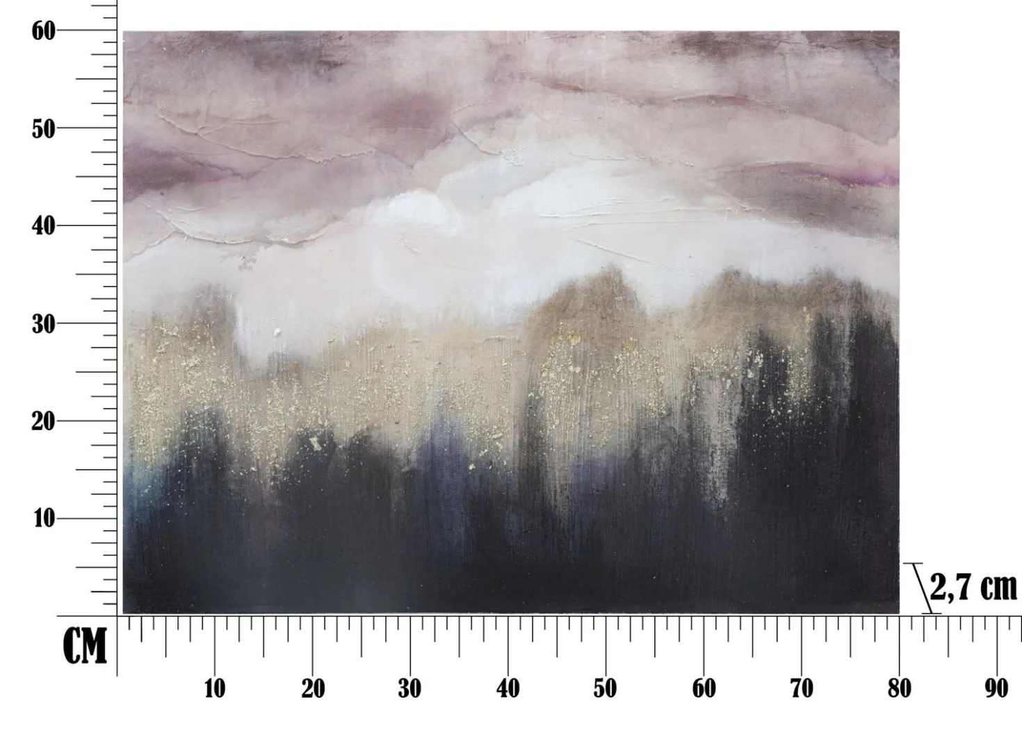 Peinture murale impressionniste cadre en bois massif Tons Rose et Noir