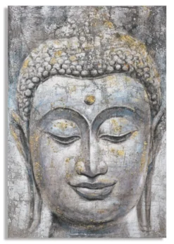 Peinture sur toile Bouddha multicolore cadre en bois massif applications dorées