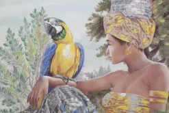 Peinture sur toile Kenda Femme et Perroquet Bois Massif