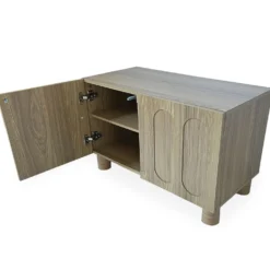 Petit buffet rétro-moderne avec portes sculptées Durand L80cm Chêne grisé