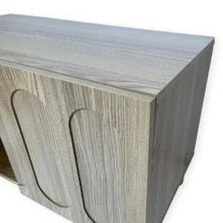 Petit buffet rétro-moderne avec portes sculptées Durand L80cm Chêne grisé