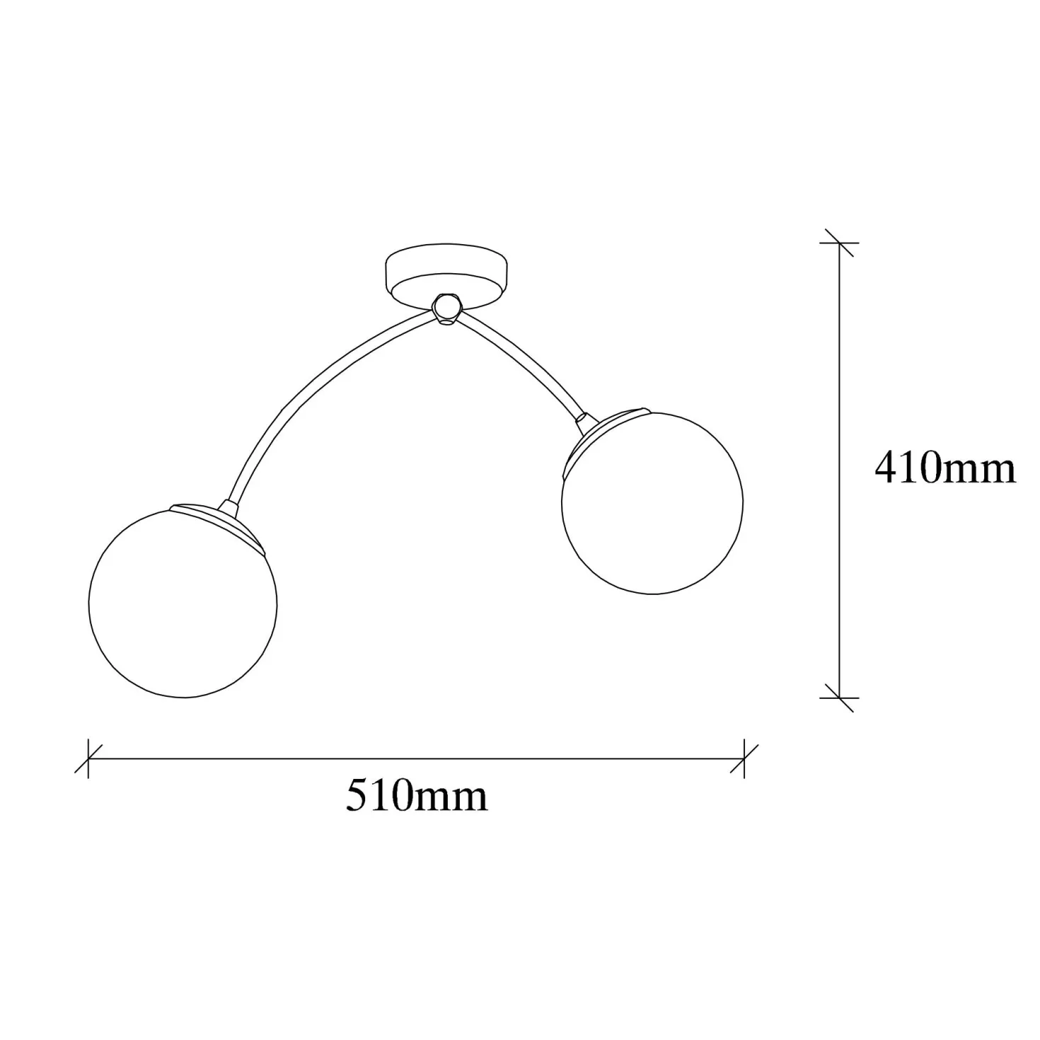 Plafonnier 2 lampes arcs asymétriques Gabilan Verre Blanc et Métal Noir et Or