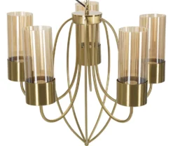 Plafonnier 5 lumières Versailles Métal Doré Verre Transparent